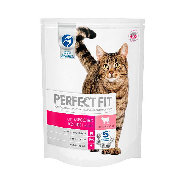 Сухой корм для кошек PERFECT FIT ADULT, говядина, 650 г