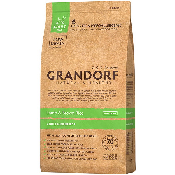 Сухой корм для собак GRANDORF Mini ягненок с рисом, мелкие породы, 3 кг