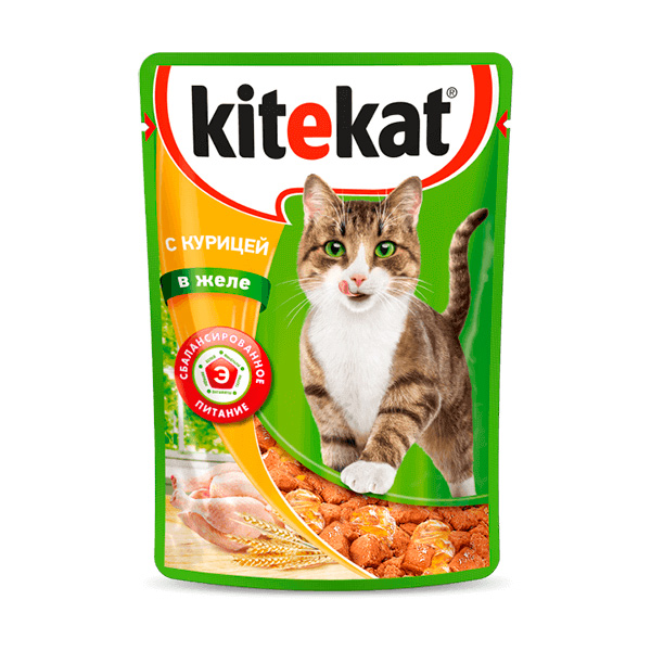 Влажный корм для кошек KITEKAT желе, курица, 85 г