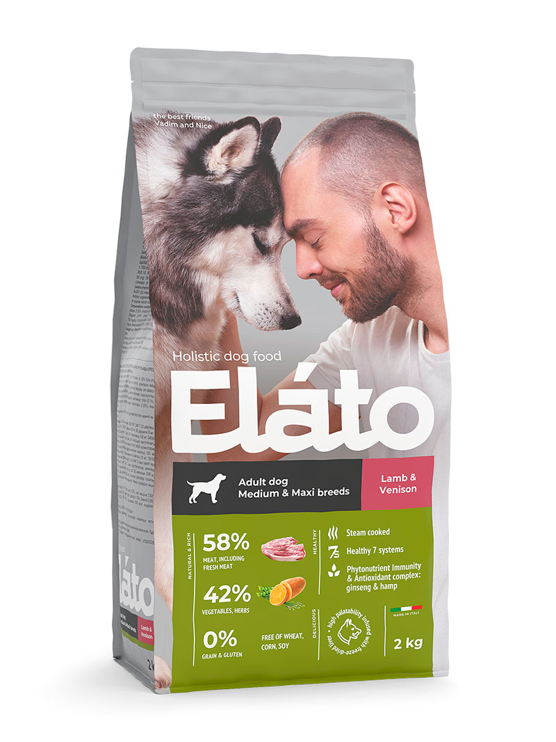 Корм д/взрослых собак средних и крупных пород Elato Holistic с ягненком и олениной ,2кг