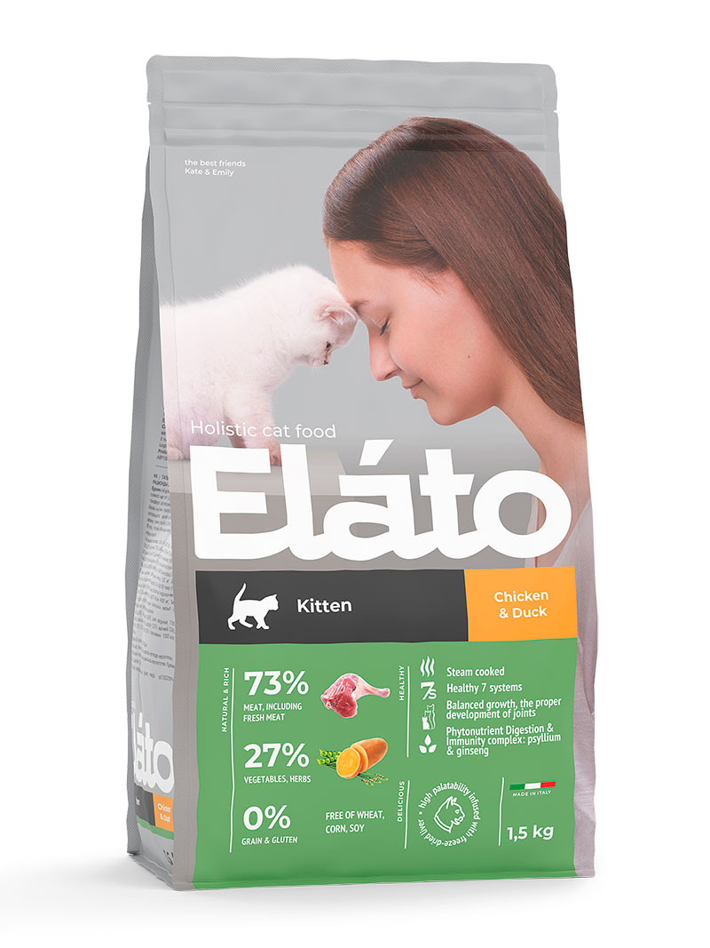 Корм д/котят Elato Holistic с курицей и уткой, 1,5кг
