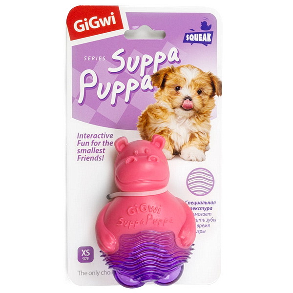 Игрушка для животных GiGwi Бегемотик с пищалкой, розовый, 9 см