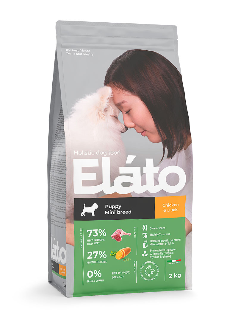 Корм д/щенков мелких пород Elato Holistic с курицей и уткой ,2кг