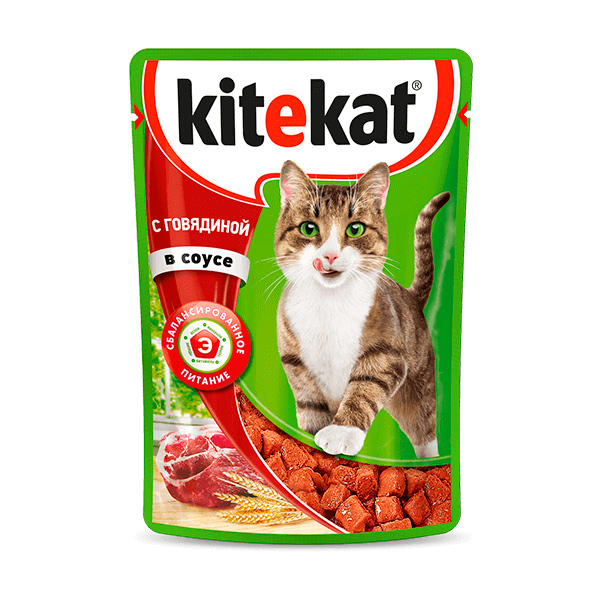 Влажный корм для кошек KITEKAT соус, говядина, 85 г