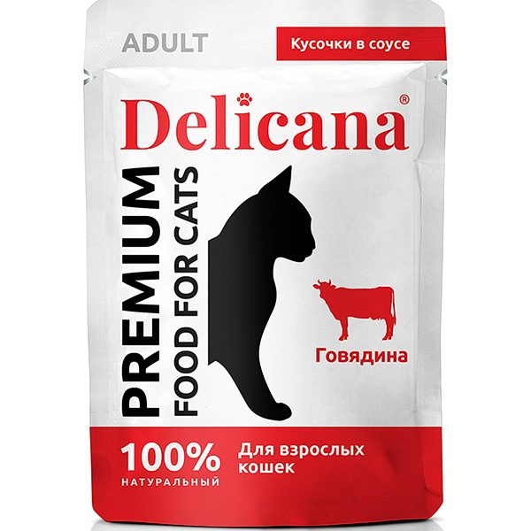 Корм влажный для кошек DELICANA говядина в соусе, 85 г