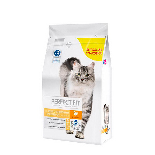 Сухой корм для кошек PERFECT FIT SENSITIVE чувствительное пищеварение, индейка, 1.2 кг