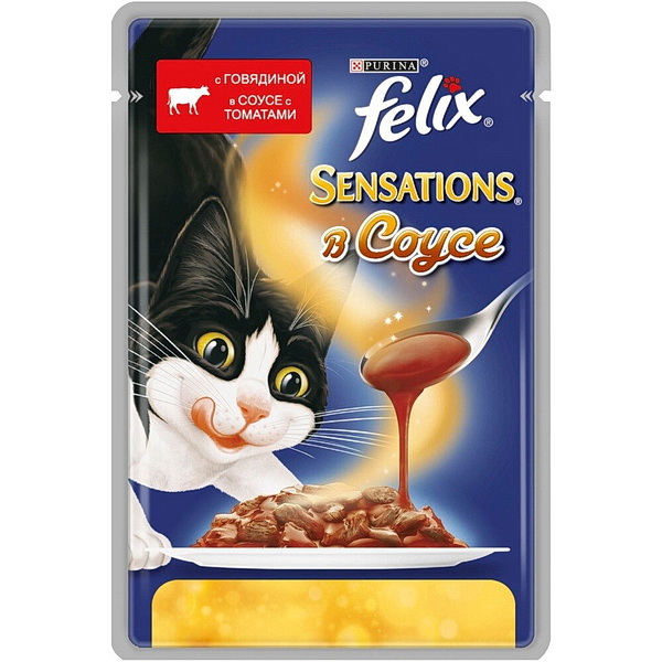 Влажный корм для кошек FELIX SENSATIONS говядина с томатом, 85 г