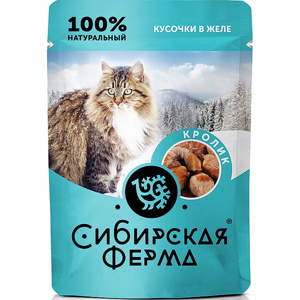Корм влажный для кошек Сибирская Ферма кролик в желе, 85 г