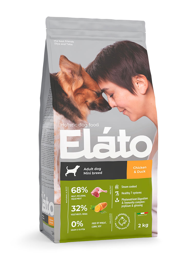 Корм д/взрослых собак мелких пород Elato Holistic с курицей и уткой,2кг