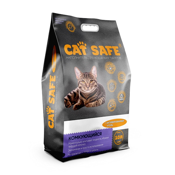 Наполнитель комкующий с углем Cat safe 10л
