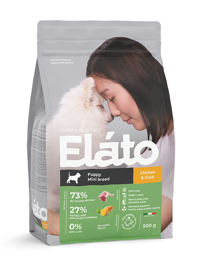 Корм д/щенков мелких пород Elato Holistic с курицей и уткой ,500г