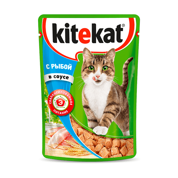 Влажный корм для кошек KITEKAT соус, рыба, 85 г